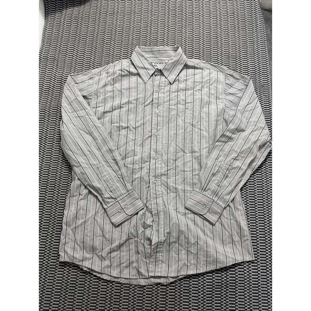 VTG Avirex striped long sleeve shirt men size 2XL gray cotton polyester